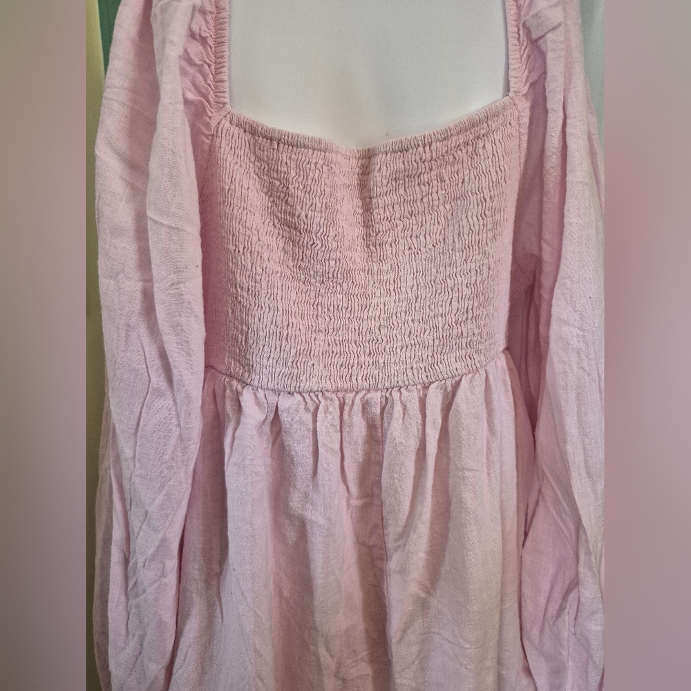 Light Pink X-Large Lined Baby Doll Dress Lace Chest Rouched Back Cotton Blend